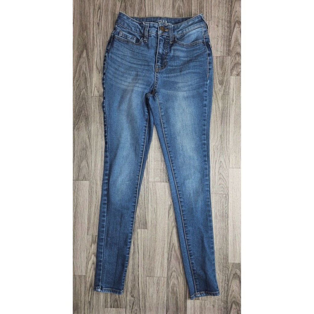 (3/$35) Time And Tru Womens Size 2 High Rise Skinny Whiskered Denim Blue Jeans